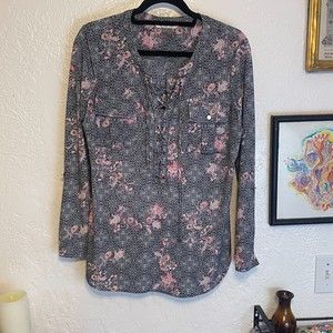🌻Nygard {S} Black/White/Pink Floral Long Sleeve Top